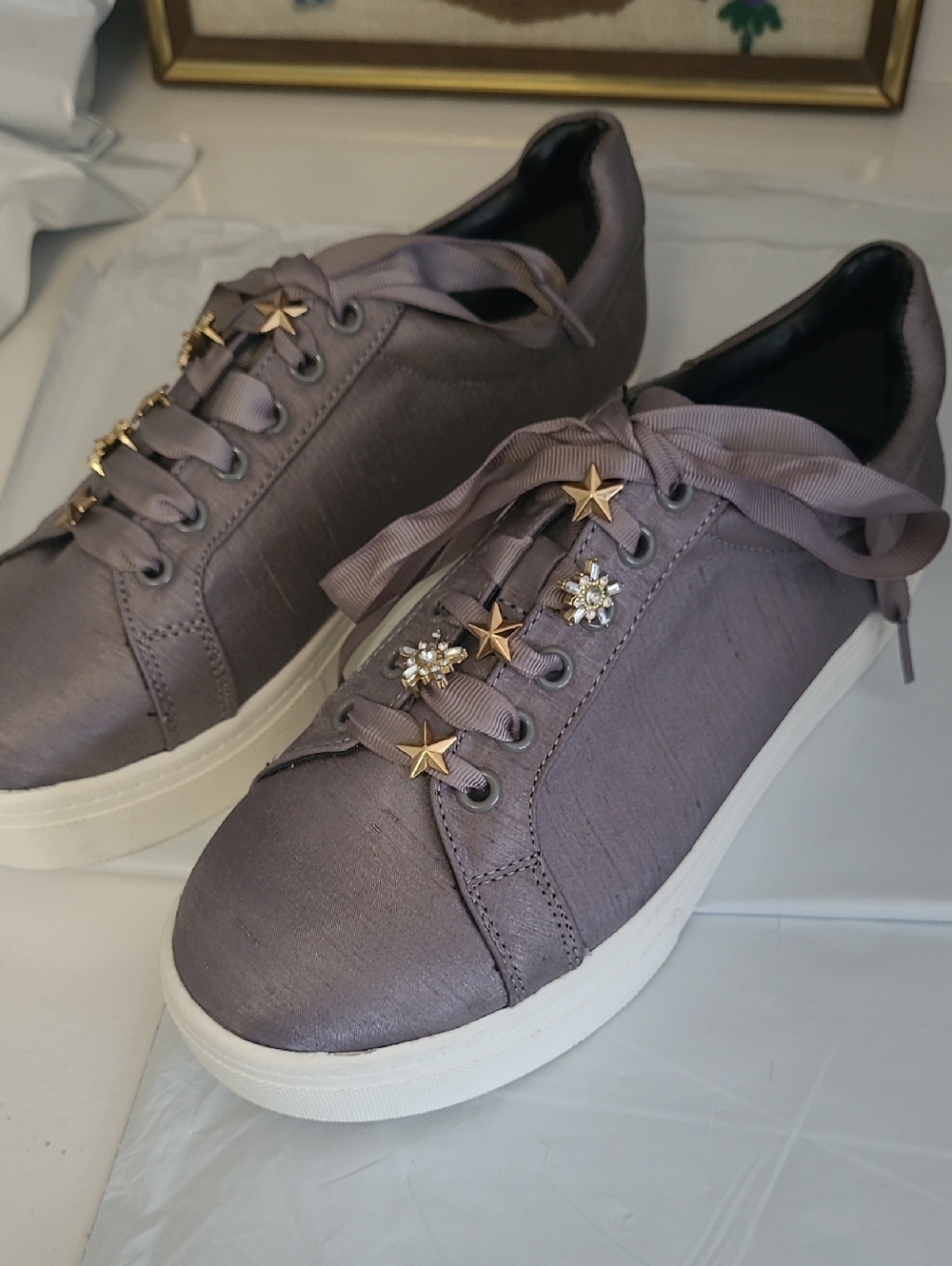 Circus By Sam Edelman Women's Gray Satin Star-Embellished Casual Sneakers